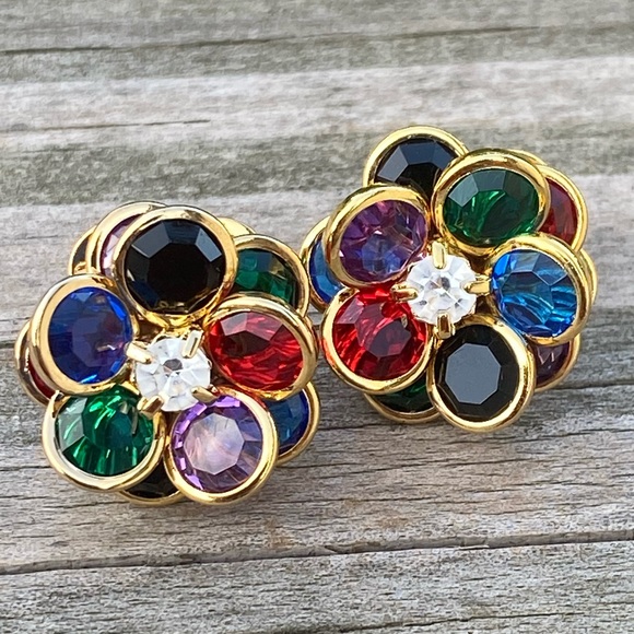 Sparkling multicolor floral fashion earrings gold plated - Picture 3 of 12